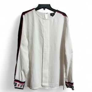 Fendi White Long Sleeve Top with Logo Cuffs Sleeves Sz XL Women